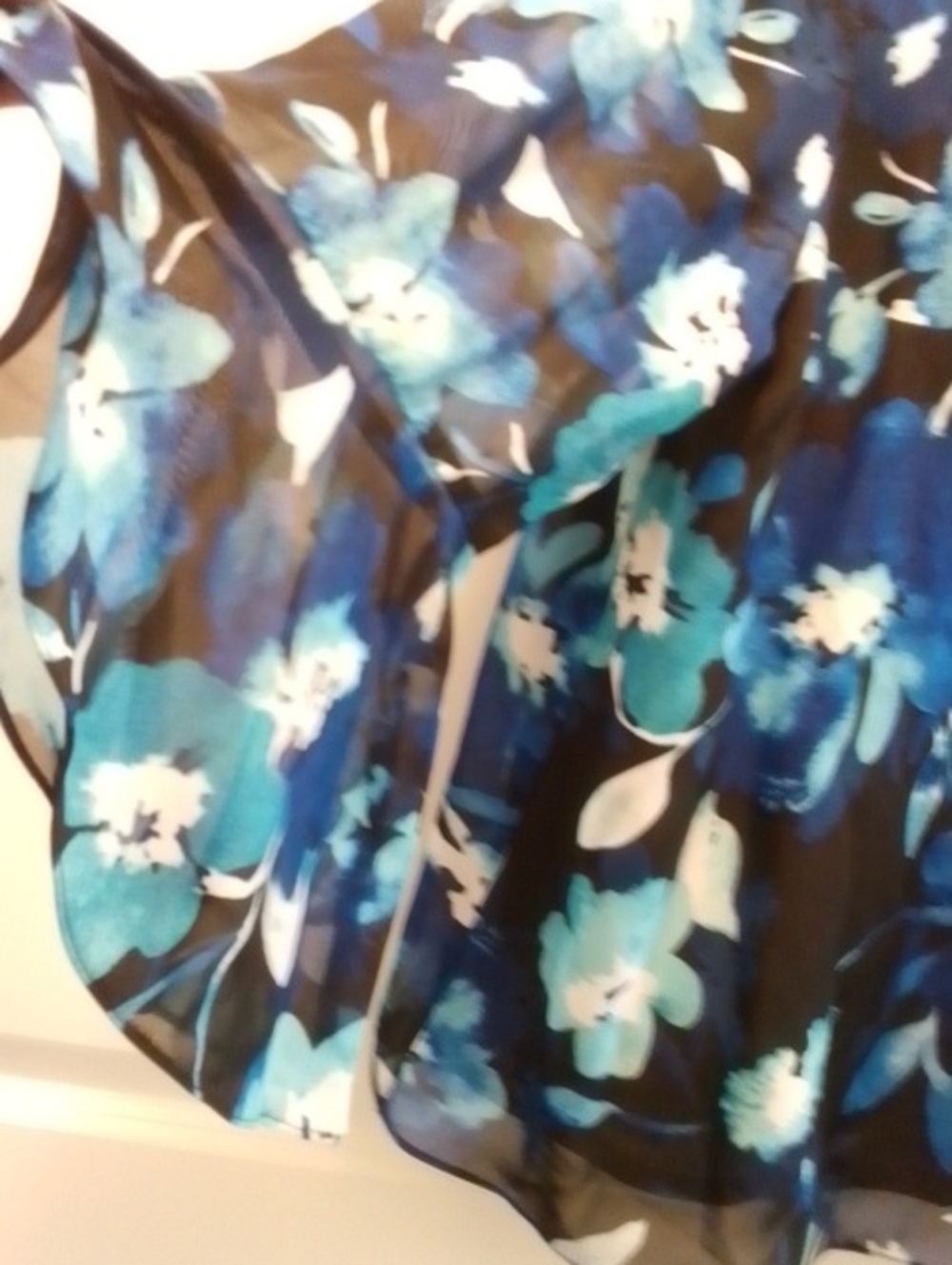 Kasper Navy Floral Bell-Sleeve Blouse with Aqua Accents - Picture 3 of 4